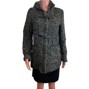 Calvin Klein Coat Womens M Black White Tweed Toggle Closure Hood Mid Length